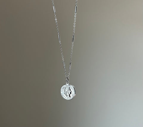 Ancient Coin with slim chain Silver.