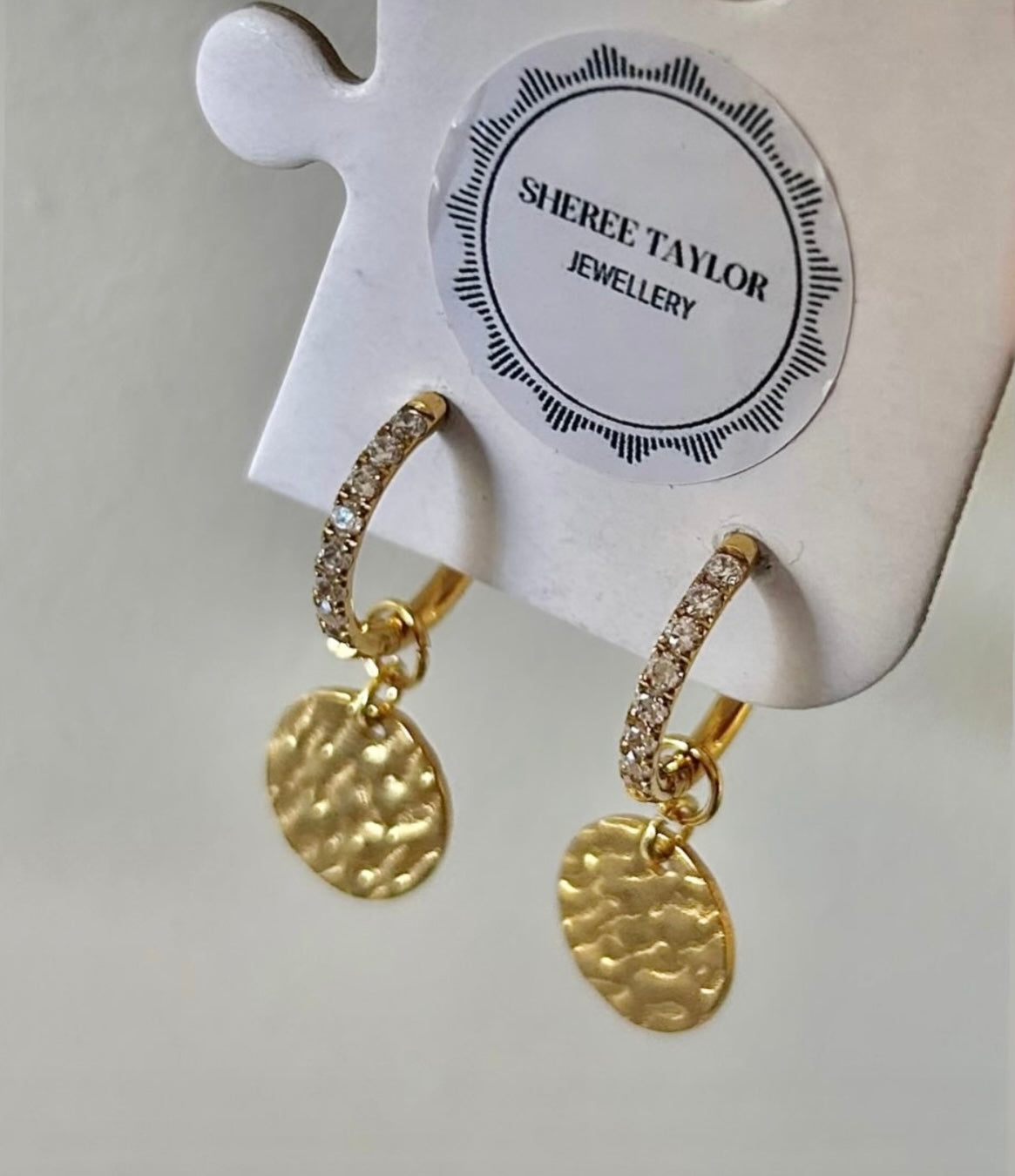 Sparkle Hoops with Disc Charm ( Gold)