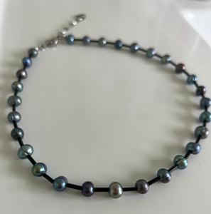 Blue Black freshwater Pearl necklace