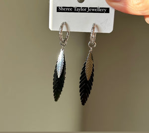 Black and Silver Leaf Earrings