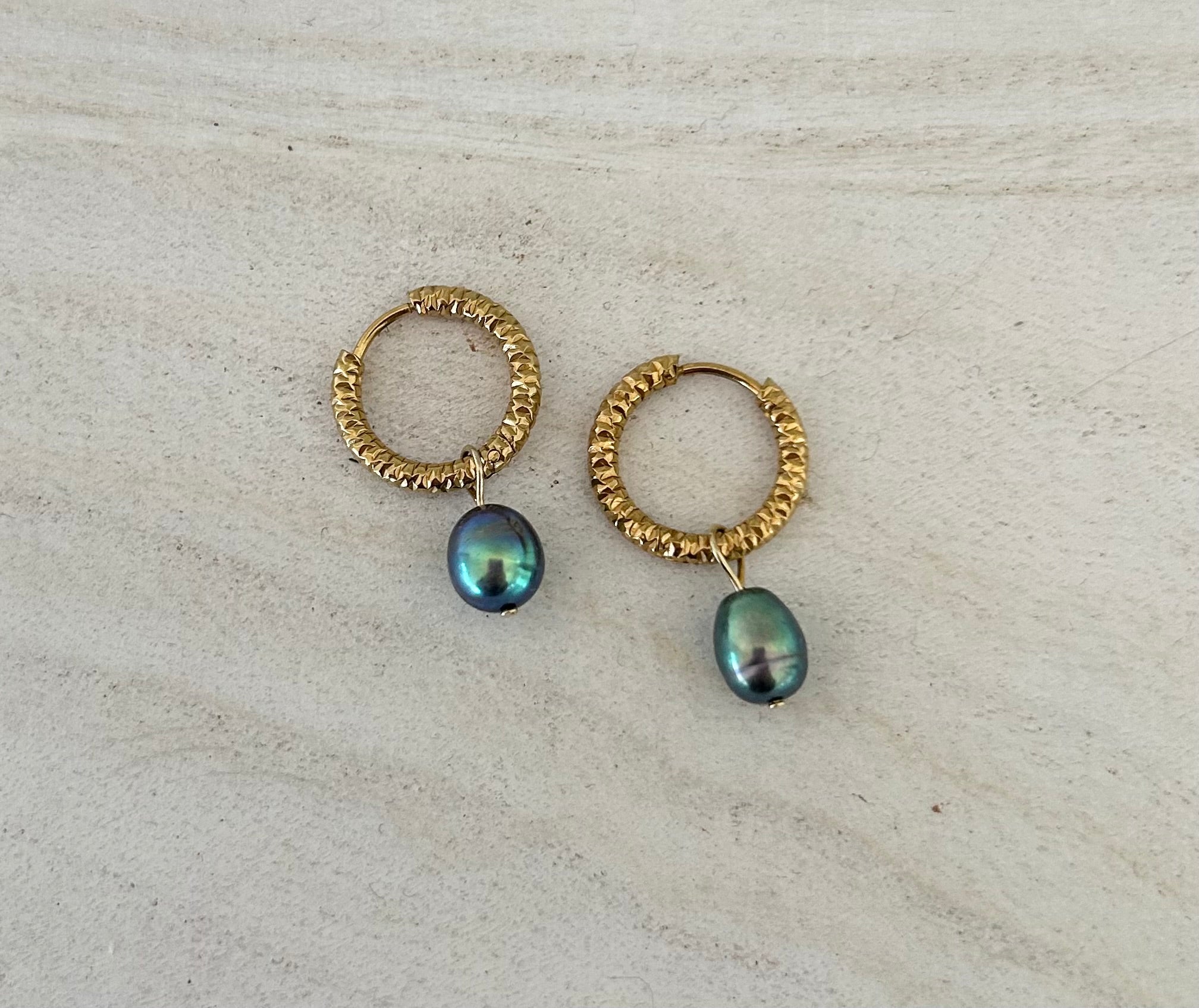 Luxe Pearl Hoops ( Gold Dark )