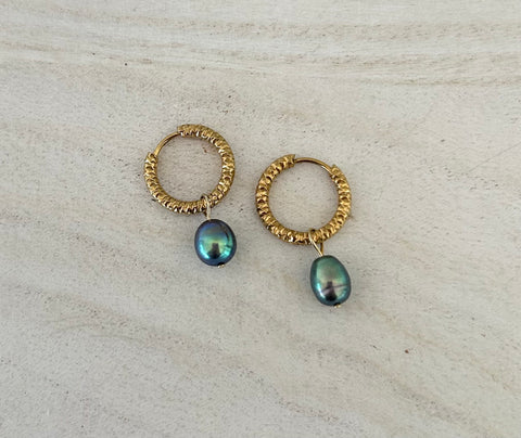 Luxe Pearl Hoops ( Gold Dark )