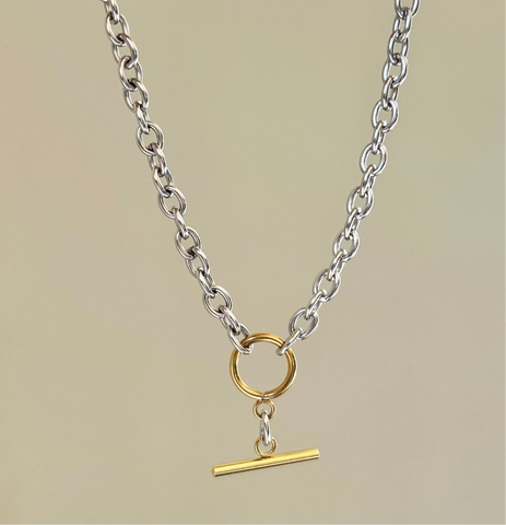 Two Tone T Bar Necklace