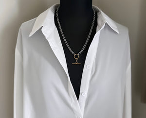 Two Tone T Bar Necklace