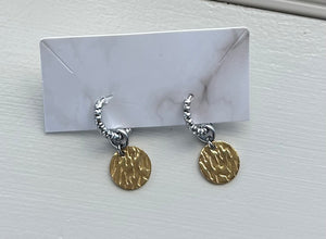 Gold Disc and Silver Hoop earrings